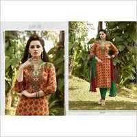 Designer Punjabi Suit - Glace Cotton With Embroidery, Cotton Bottom & Chiffon Dupatta | Vogue Designs, Colorfast Guaranteed, Long Life