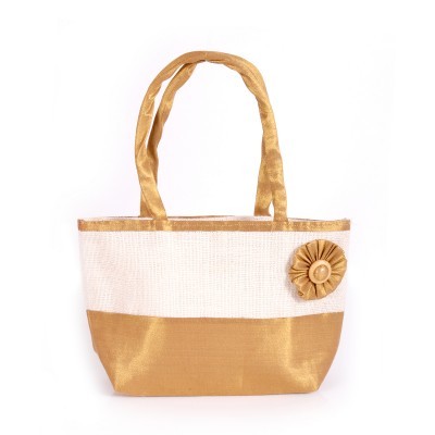 Jute And Satin Bag With Motif