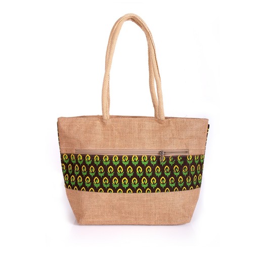 Jute Hand Bag With Flower Print