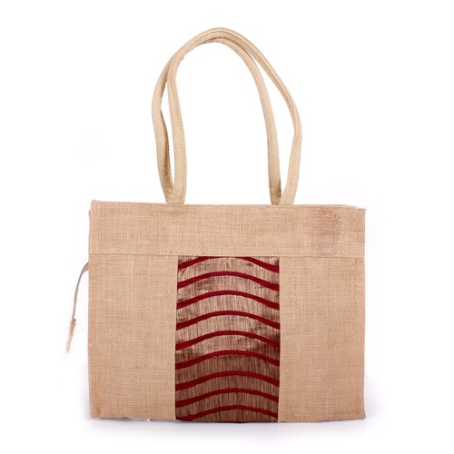 Jute Hand Bag With Raw Silk Fabric