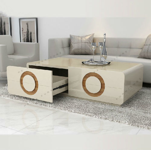 Designer Center Table - Wood & Marble, 48x24x18 inches, Off-White | Elegant Design, Spacious Storage, Easy Assembly