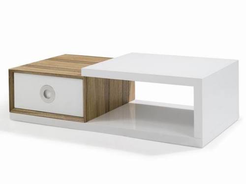 Designer Center Table - Wood MDF, 40x80x40cm, White | Stylish Design, One Drawer, High-Gloss Finish