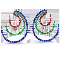 18K White Gold Earring with Ruby,Emerald,Blue Sapphire
