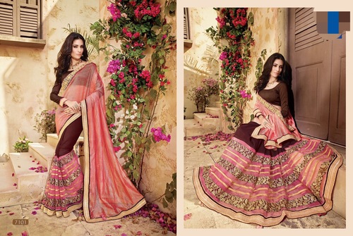 Designer Party Sarees - Chiffon, 5.5 Meter, Maroon | Embroidered Work, Elegant Design, Comfortable Fit, Stylish Look