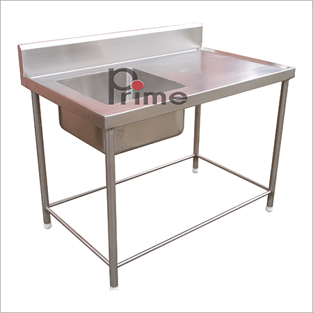 Work Table With Sink - Stainless Steel, Variable Dimensions, 150 mm Sink Depth | Durable, Easy Cleaning, Integrated Sink, Space-saving, Polished Finish
