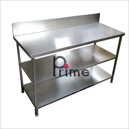 Work Table - Stainless Steel, Customizable Dimensions | 10-inch Backsplash, Durable, Easy-Clean, Spacious, Stable, Adjustable Shelf Height, Three Shelves