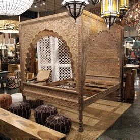 Carved Wood Relief Canopy Bed