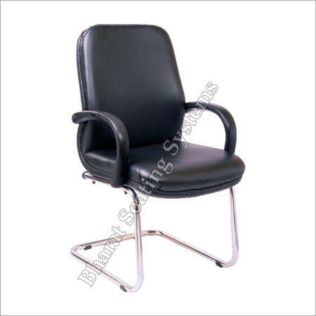 Metal Visitor Chair - Leather, Polished Steel Finish | Water Resistant, Eco-Friendly, Easy To Clean, No Assembly Required