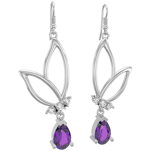 18K White Gold Earring with Diamond & Amethyst