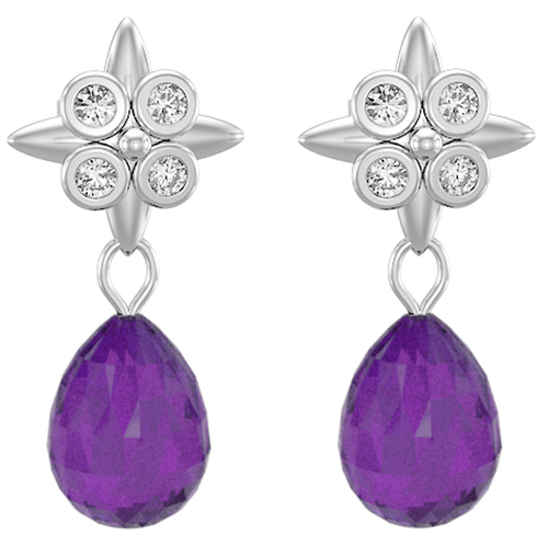 18K White Gold Earring with Diamond & Amethyst