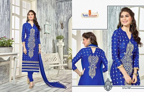 Blue Embroidery Ladies Cotton Suit