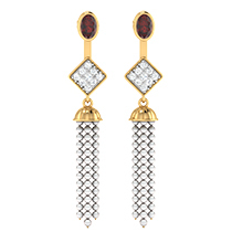 18K Yellow Gold Earring with Daimond , Red Garnet & Pearl