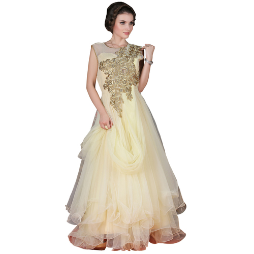 Occeanus Beige Net Designer Gown