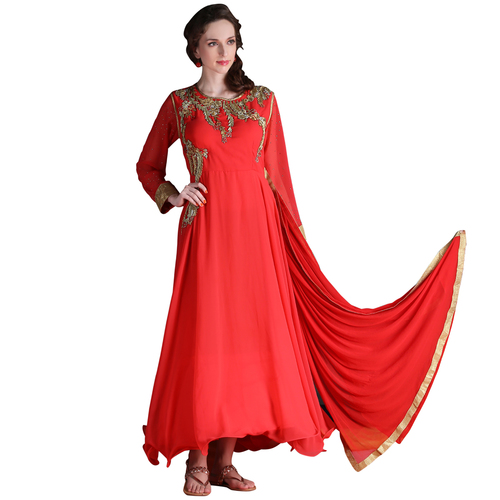 Occeanus Red Georgette Designer Gown