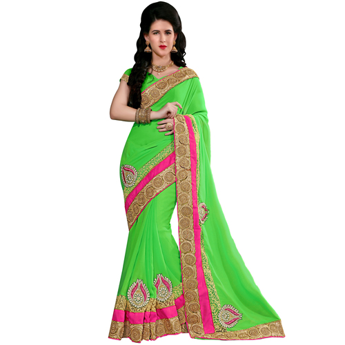 Occeanus Green Georgetter Designer Saree