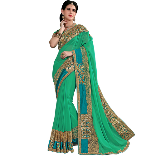Occeanus Green Georgette Designer Saree