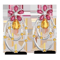 18K White Gold Earring with Diamond , Citrin & Pink Tourmaline