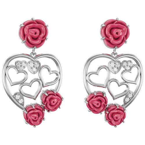 18K White Gold Earring with Diamond & Pink Coral