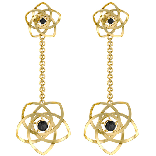 18K Yellow Gold Earring with Black Spinal