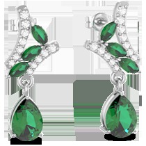 18K White Gold Earring with Diamond & Emerald - 2.44g, 0.24ct IJ-SI Diamond, 1.94ct Marquise/Pear Emerald, Customizable, IGI/SGL Certification