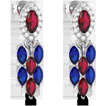 18K White Gold Earring with Diamond , Ruby & Blue Sapphire