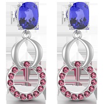 18K White Gold Earring with Tanzanite & Pink Tourmaline