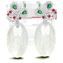 18K White Gold Earring with Diamond, Emerald & Ruby - 4.068g, 0.612ct Diamond IJ-SI, Pear/Round Gemstones, Lifetime Buyback