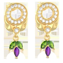 18K Yellow Gold Earring with Diamond Peridot & Amethyst