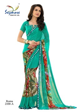 Festive Wear Designer Georgette Saree - Multi Color Georgette, Bollywood Style, Elegant Brocade Fabric | Perfect for Celebrations and Special Occasions
