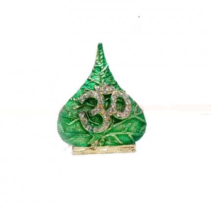 Designer Om in Leaf - Metal, 2x1.5 Inch, Gold Polish | Religious Symbol, Gift Item, Compact Size