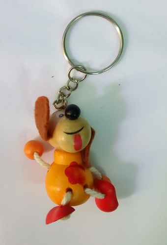 Key Chain Dog Design - Wood & Metal, 3x2x1 Inches, Orange | Durable, Lightweight, Cute Cartoon Dog