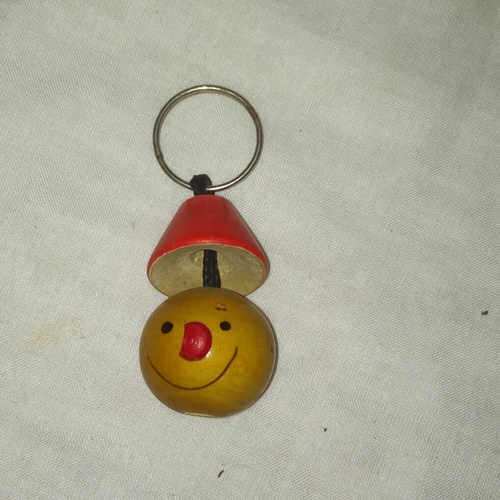 Key Chain Smiley - Wood, 2x1x1 inches, Yellow | Durable, Lightweight, Hand-Painted Finish, Unique Design
