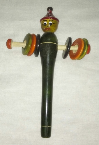 Rattle - Wood Material, 10 Inches Long, Green Color | Engaging Design, Easy to Grip, Durable, Auditory Stimulation with Colorful Rings