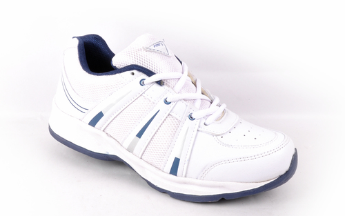 white blue sports shoes