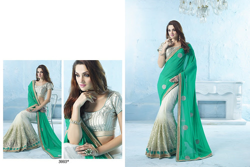 Light Green Designer Hand Work Sarees