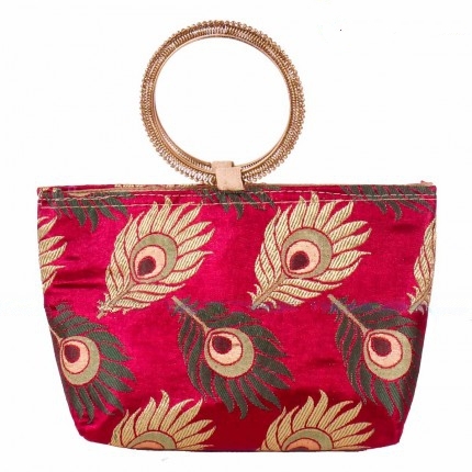 Hand Bag - Bangle Type with Peacock Feather Design