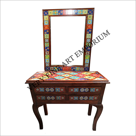 Tile Fitted Wooden Console Table with Mirror Frame