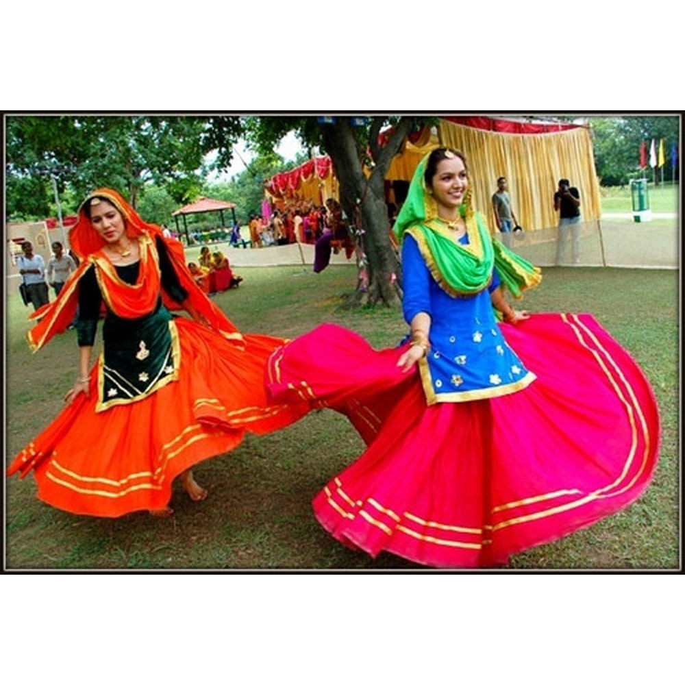 Premium Vector | Adorable smiling little girl in trendy national clothing  performing a folk punjabi giddha dance