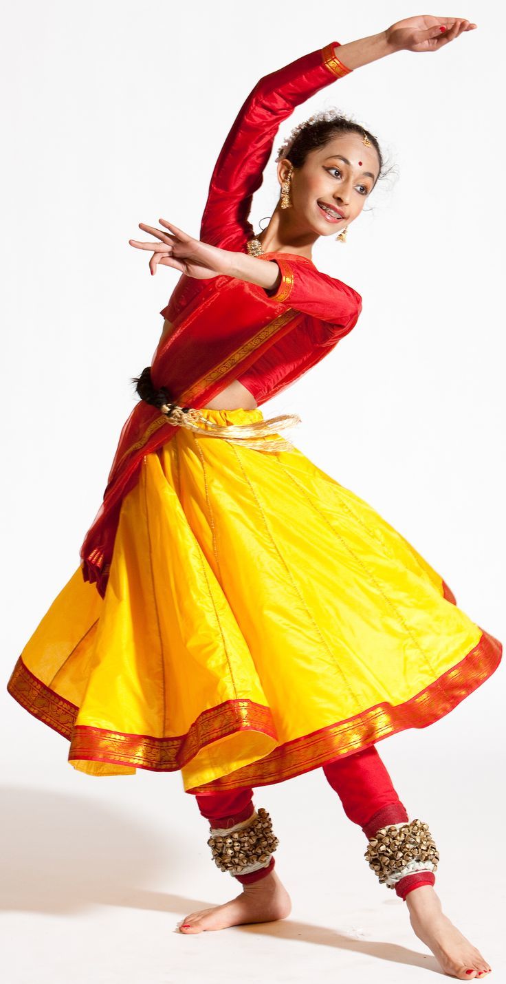 Red Kathak Dance Costume With Gold Border