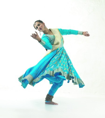 Red Kathak Dance Costume With Gold Border