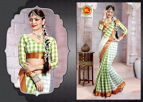 White & Green Exclusive Cotton Sarees