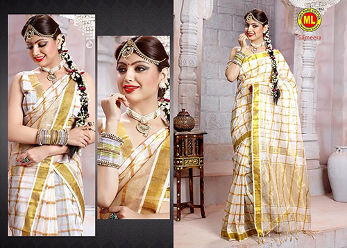 Cream & Golden Trendy Cotton Sarees