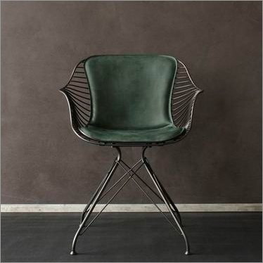 Antique Vintage Chair - Metal, Leather, Green | Vintage Style, Durable Design, Comfortable Seating