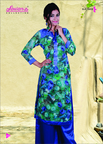 Digital Kurtis - Cotton Blend, S-XL, Blue | Lightweight, Soft Fabric, Vibrant Digital Prints, Comfortable Fit