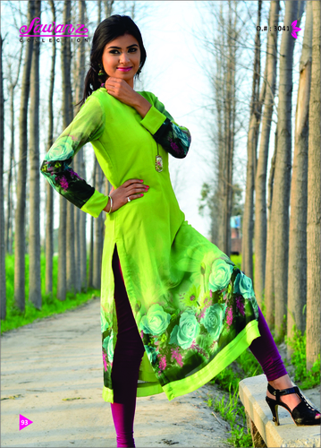Digital Kurti - Soft Chiffon, 45 Inches, S-XL | Stylish Design, Vibrant Digital Prints, Comfortable Relaxed Fit, Long Sleeve