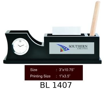 Table Top - Wood 3"x10.75" Black, Analog Clock | Stylish Design, Durable, Customizable Logo, 3 Compartments