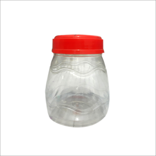 Plastic Pet Jar - Plastic, 1 Kg, Round Shape, Red & Transparent | High Durability, Flawless Finish, Mesmerizing Design, Long Lifespan