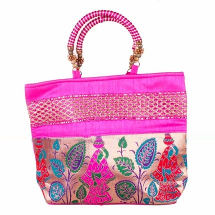 Lady with Pot Design and Gold Zari