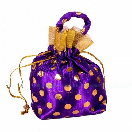 Potli Bag - Golden Dots Medium with Rectangle Base