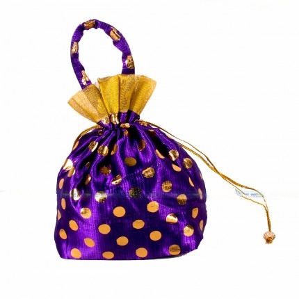 Potli Bag - Golden Dots Small with Rectangle Base
